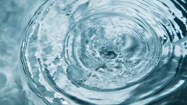 Top View of Water Drop Falling and Creating Diverging Circles in Slow Motion on White Background