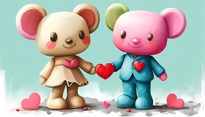 Cozy valentine&rsquo;s day celebration with cute cartoon mice holding hearts in a playful setting