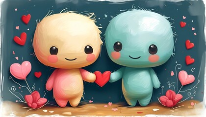Obraz premium Cozy valentine's day celebration heartwarming love illustrative art charming environment playful viewpoint sweet concept