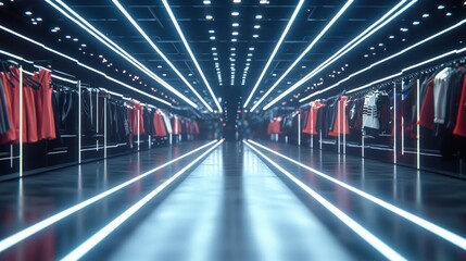 Futuristic Clothing Store: Neon Lights and Modern Fashion