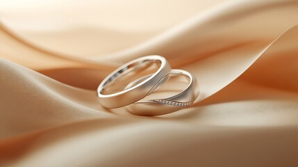 Wedding rings displayed on satin fabric elegant photo close-up