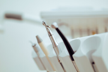 Medical Instruments in a Dental Office. Modern tools for oral health and hygiene treatment in a...