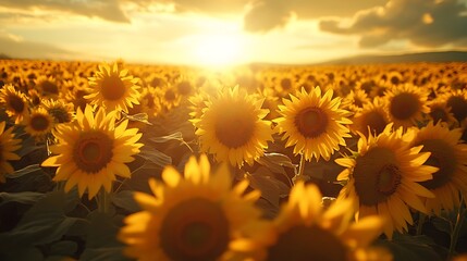 Obraz premium Sunflower field at sunset nature photography rural landscape