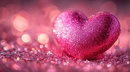 Fototapeta premium Sparkling pink heart decoration romantic setting photo close-up