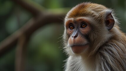 Close-up portrait of a monkey with a thoughtful expression.