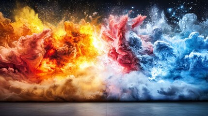 Abstract Colorful Smoke Cloudscape with Floor