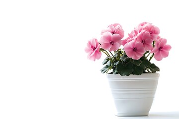 pink cyclamen plant in a square ceramic pot isolated on white background