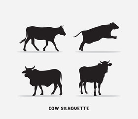 vector hand drawn cow silhouette isolated on white background