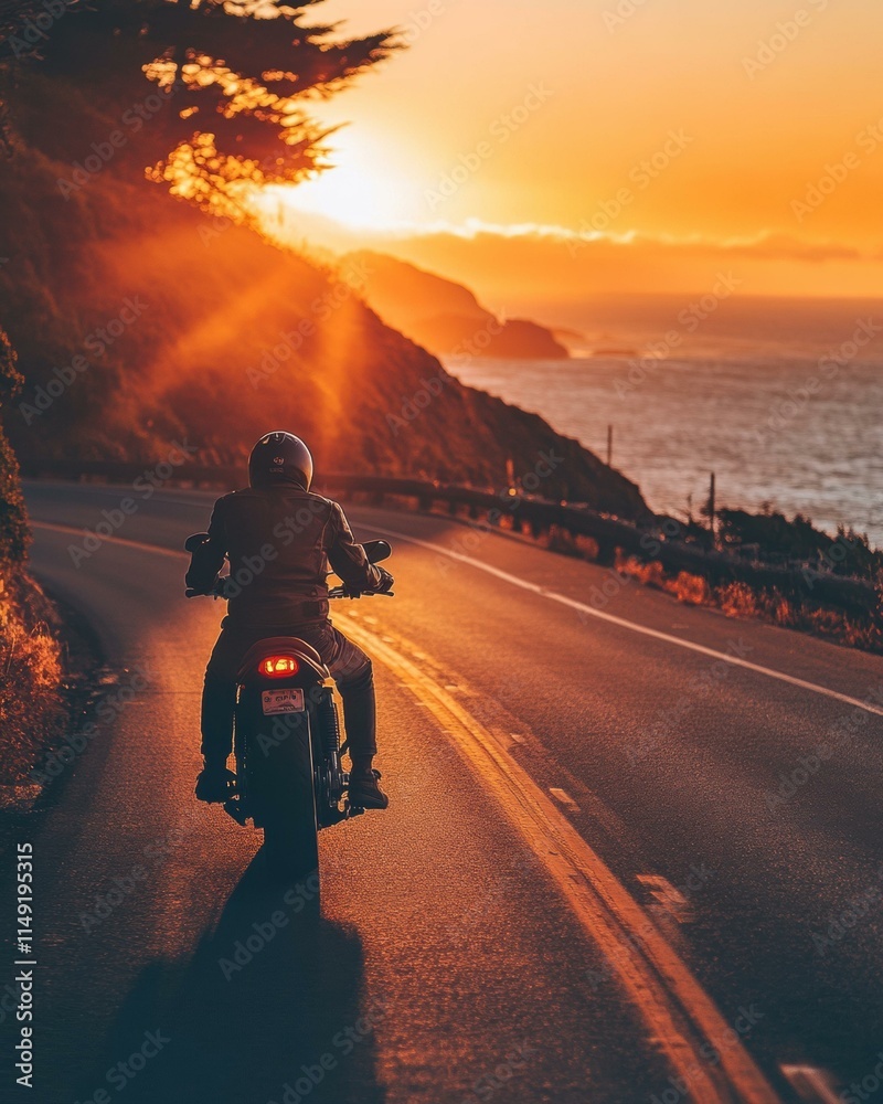 Poster Sunset ride. AI.