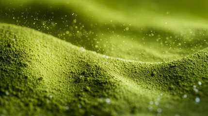 A photo with a black background and a luxurious atmosphere showing only matcha powder