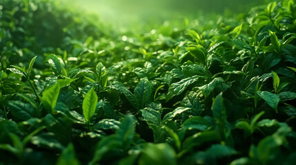 Close-up photo of green matcha leaves