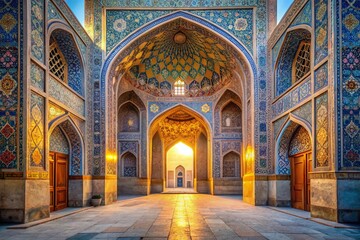 Obraz premium Majestic Entrance Gate to Shah Mosque, Isfahan, Iran - Historical Persian Architecture