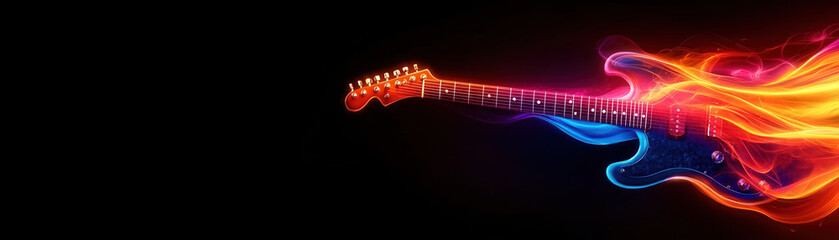 Electric guitar with vibrant colors and dynamic light trails