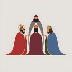 Obraz premium Three kings sit on the ground, one holding a crown, symbolizing power and unity among them.