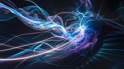Obraz premium Abstract Blue And Purple Glowing Neon Energy Laser Lines Flying On A Black Background