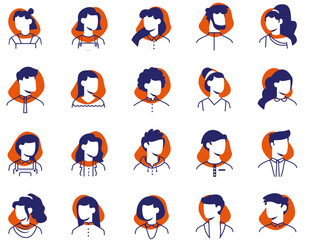 set of avatar cartoon user profile image collection for UI mobile Male and female faces. Men and women portraits. Unknown or anonymous person outline stroke style hand drawn illustrations
