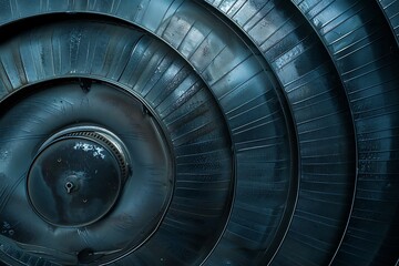 Fototapeta premium Closeup of the fan of an old aircraft engine. Shallow depth of field.