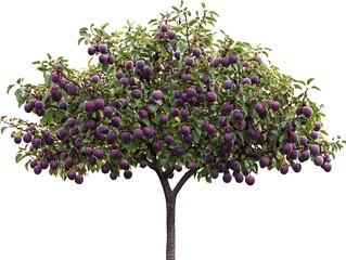 plum tree with purple plums isolated on white background