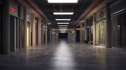 Naklejka premium Empty Nighttime Mall Corridor: A Serene Stillness