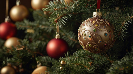 A photograph of a Christmas with each delicate colorful tone with warm, natural lighting, and a sense of depth created by the play of light and shadow, A peace and warm feeling in the winter season.