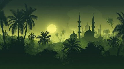 Mosque silhouette, mawlid. Web banner with copy space.