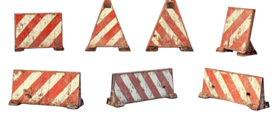 Set of old construction striped barricades