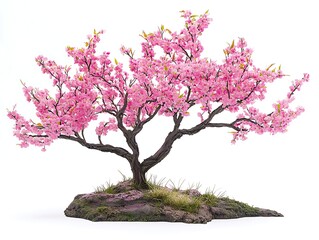 Fototapeta premium sakura cherry tree with pink flowers isolated on white background