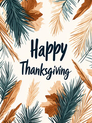 Obraz premium Happy Thanksgiving greeting hand-drawn autumn leaves rustic elegant simplicity warm seasonal holiday content festive invitation wallpaper campaign marketing banner social media wildflower rustic