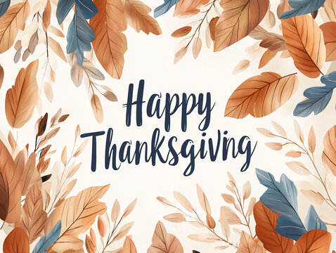 Happy Thanksgiving greeting hand-drawn autumn leaves rustic elegant simplicity warm seasonal holiday content festive invitation wallpaper campaign marketing banner social media wildflower rustic