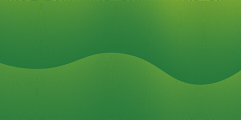 Abstract green gradient horizontal background with bright green wave lines vector element and halftone dots decoration. Modern wave flow lines banner design. Suit for cover, brochure