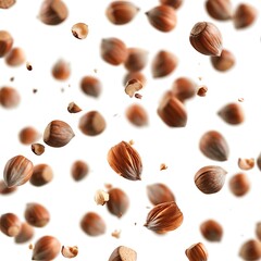 Flying popcorn seeds isolated on white background