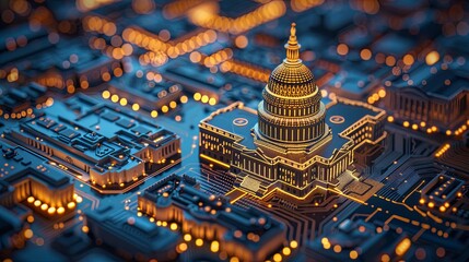 US Capitol Building Integrated into a Circuit Board, Representing Digital Governance
