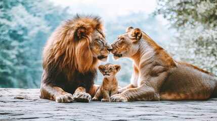 Lion family bonding moment in nature wildlife photography outdoor serenity close-up view