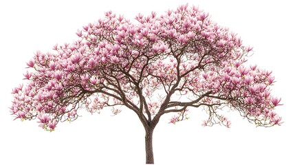 Fototapeta premium magnolia tree with pink flowers isolated on white background