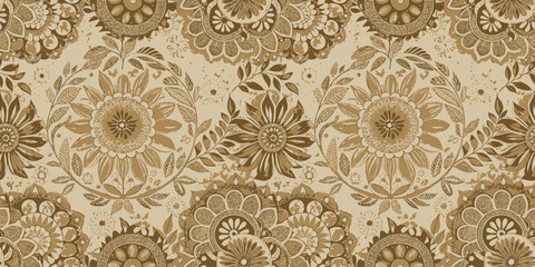 Fototapeta premium Intricate floral pattern in warm brown tones, perfect for vintage decor.