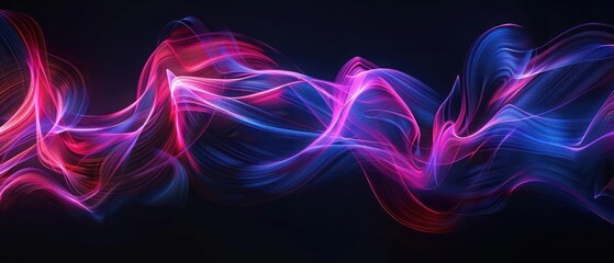 Blue and red light painting photography, long exposure fairy blue and red lights curves and waves against a black background. Long exposure light painting photography. Abstract pink purple swirls