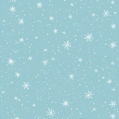 Seamless Pastel Blue Winter Background with Falling Snowflakes and Snow Pattern for Festive Holiday Design