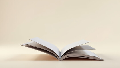 Open softcover magazine mockup showcasing blank pages on a soft beige background