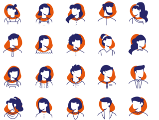 set of avatar cartoon user profile image collection for UI mobile Male and female faces. Men and women portraits. Unknown or anonymous person outline stroke style hand drawn illustrations