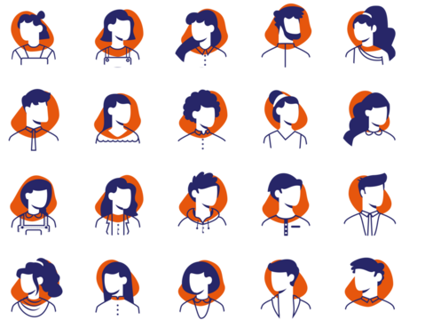 set of avatar cartoon user profile image collection for UI mobile Male and female faces. Men and women portraits. Unknown or anonymous person outline stroke style hand drawn illustrations