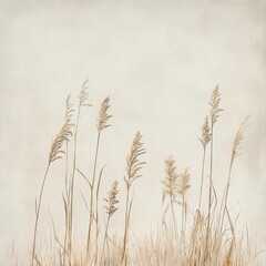 Obraz premium Serene Beige Grass Meadow Minimalist Nature Photography with Dried Reeds and Textured Background for Design