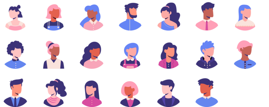 set of avatar cartoon user profile image collection for UI mobile Male and female faces. Men and women portraits. Unknown or anonymous person illustrations