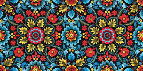 Vibrant floral pattern featuring rich colors and intricate details, ideal for textiles or wallpapers.