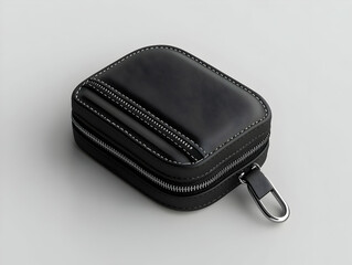 Black Leather Zipper Pouch 3D Render