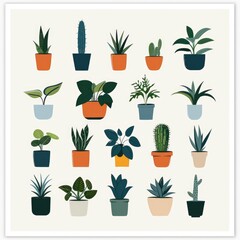 retro house plants clip art potted green