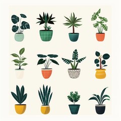retro house plants clip art potted green