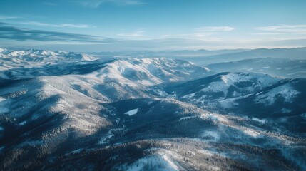 Snow-Capped Mountain Peaks against Blue Sky, Winter Wonderland Landscape with Snowy Trees, High Resolution Nature Photography
