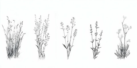 Obraz premium Black Ink Wildflower Illustration