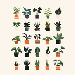 retro house plants clip art potted green