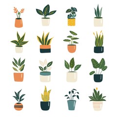 retro house plants clip art potted green